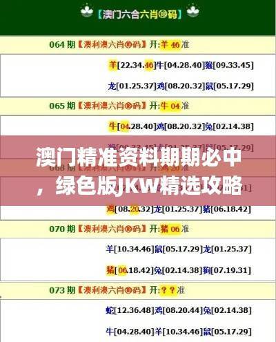 澳门精准资料期期必中,绿色版JKW精选攻略_新解析